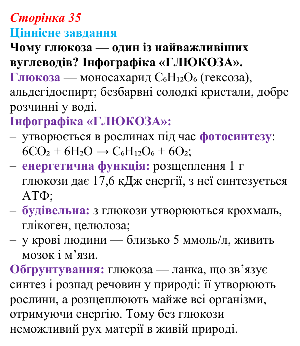 Відповідь до ціннісного завдання (§ 2.4, с. 35) з біології для 9 класу, Соболь 2026: Вуглеводи