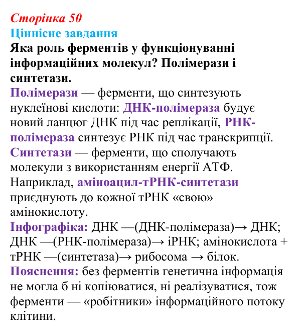 Відповідь до ціннісного завдання (§ 3.3, с. 50) з біології для 9 класу, Соболь 2026: Ферменти