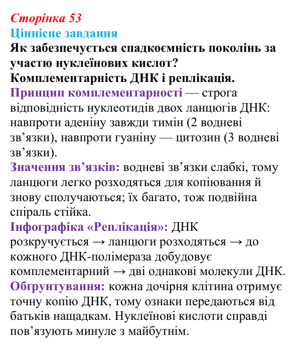 Відповідь до ціннісного завдання (§ 3.4, с. 53) з біології для 9 класу, Соболь 2026: Нуклеїнові кислоти