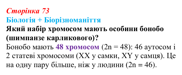 Відповідь до питання 1 на с. 73 (§ 4.5) з біології для 9 класу, Соболь 2026: Каріотип