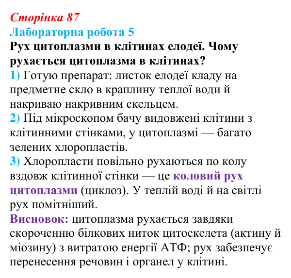 Відповідь до розвивального завдання (§ 5.3, с. 87) з біології для 9 класу, Соболь 2026: Цитоплазма