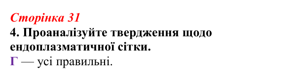 Відповідь до завдання 4 (с. 31) з біології для 9 класу, Тагліна 2026, робочий зошит: Ядро, ендоплазматична сітка, апарат...