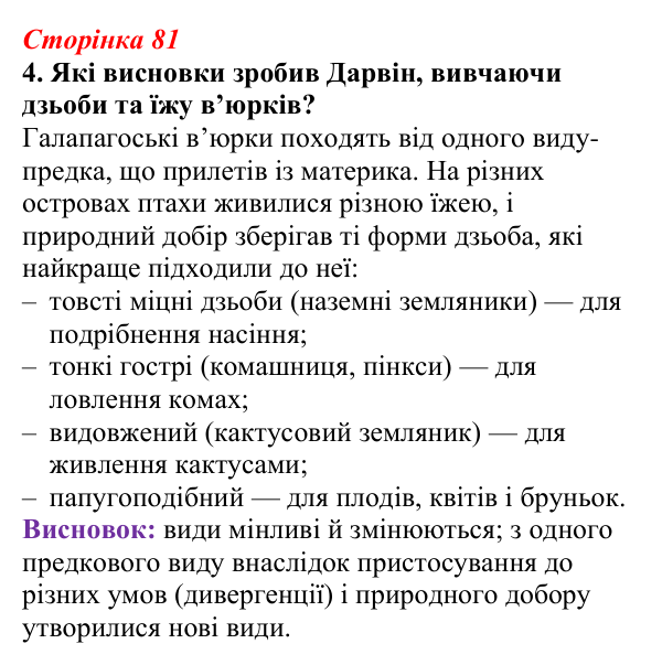Відповідь до завдання 4 (с. 81) з біології для 9 класу, Тагліна 2026, робочий зошит: Еволюційна ідея, теорія Дарвіна...