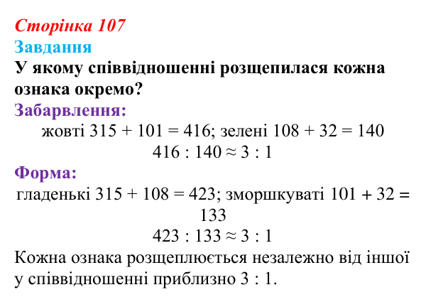 Відповідь до завдання до тексту (с. 107) з біології для 9 класу, Тагліна 2026: Гібридологічний аналіз, закони Менделя