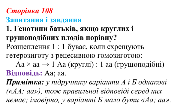 Відповідь до завдання 1 (с. 108) з біології для 9 класу, Тагліна 2026: Гібридологічний аналіз, закони Менделя