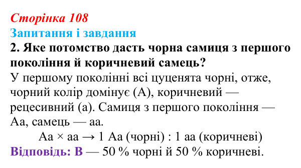 Відповідь до завдання 2 (с. 108) з біології для 9 класу, Тагліна 2026: Гібридологічний аналіз, закони Менделя