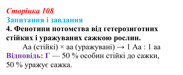 Відповідь до завдання 4 (с. 108) з біології для 9 класу, Тагліна 2026: Гібридологічний аналіз, закони Менделя