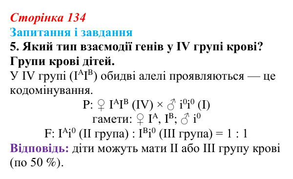 Відповідь до завдання 5 (с. 134) з біології для 9 класу, Тагліна 2026: Успадкування, зчеплене зі статтю, взаємодія генів