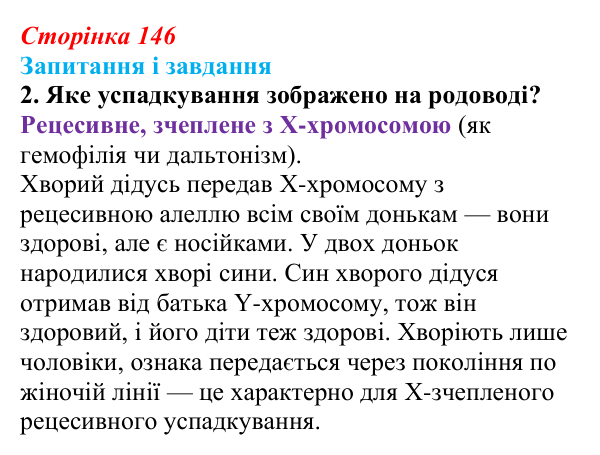 Відповідь до завдання 2 (с. 146) з біології для 9 класу, Тагліна 2026: Генетика людини