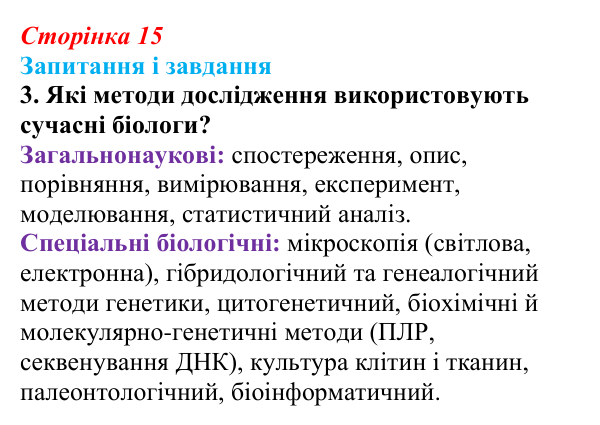 Відповідь до завдання 3 (с. 15) з біології для 9 класу, Тагліна 2026: Наукове дослідження як метод пізнання природи