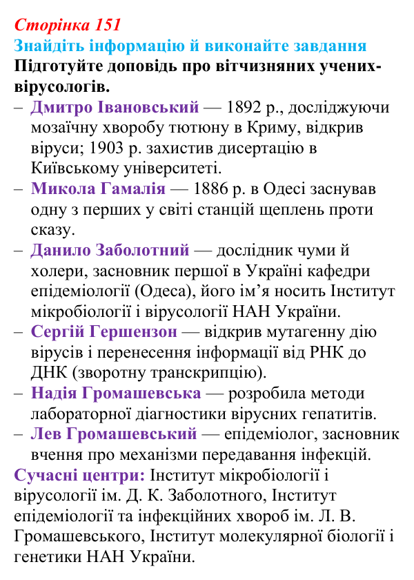 Відповідь до завдання на пошук (с. 151) з біології для 9 класу, Тагліна 2026: Віруси