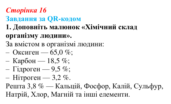 Відповідь до завдання за QR-кодом, завдання 1 (с. 16) з біології для 9 класу, Тагліна 2026: Хімічні основи життя