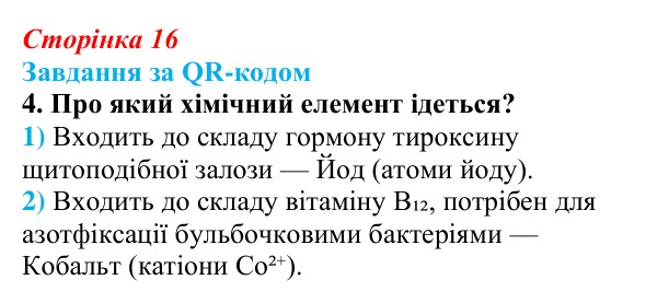 Відповідь до завдання за QR-кодом, завдання 4 (с. 16) з біології для 9 класу, Тагліна 2026: Хімічні основи життя