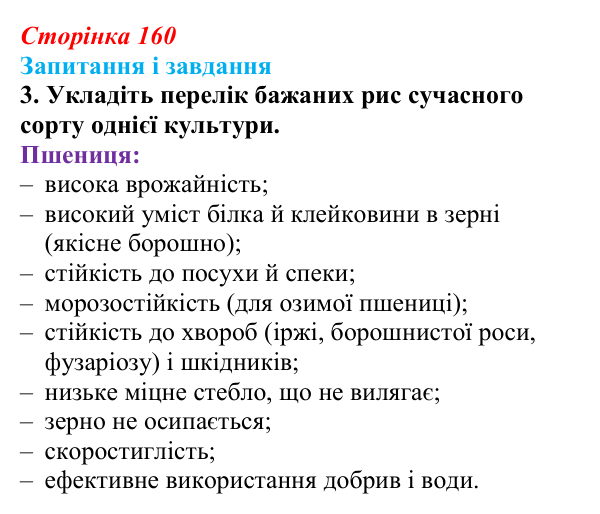 Відповідь до завдання 3 (с. 160) з біології для 9 класу, Тагліна 2026: Створення нових порід тварин і сортів рослин...