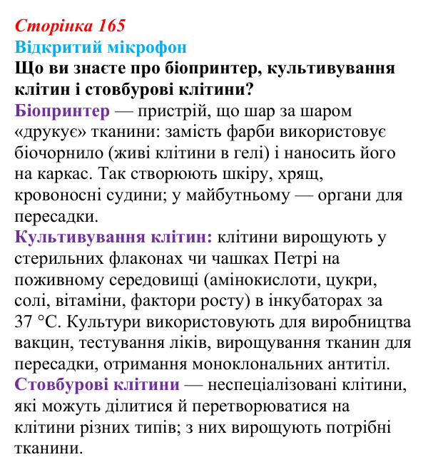 Відповідь до рубрики «Відкритий мікрофон» (с. 165) з біології для 9 класу, Тагліна 2026: Сучасна біотехнологія, генна...