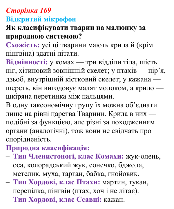 Відповідь до рубрики «Відкритий мікрофон» (с. 169) з біології для 9 класу, Тагліна 2026: Біологічна систематика