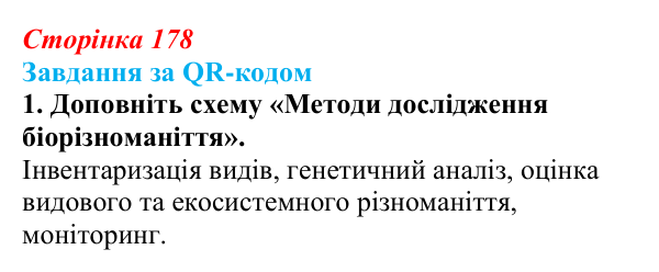 Відповідь до завдання за QR-кодом, завдання 1 (с. 178) з біології для 9 класу, Тагліна 2026: Різноманіття рослин і тварин...