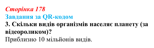 Відповідь до завдання за QR-кодом, завдання 3 (с. 178) з біології для 9 класу, Тагліна 2026: Різноманіття рослин і тварин...