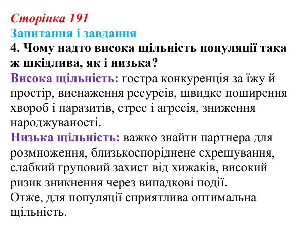 Відповідь до завдання 4 (с. 191) з біології для 9 класу, Тагліна 2026: Популяція, екологічні стратегії популяцій