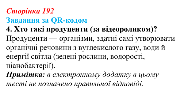Відповідь до завдання за QR-кодом, завдання 4 (с. 192) з біології для 9 класу, Тагліна 2026: Екосистеми, агроценози...