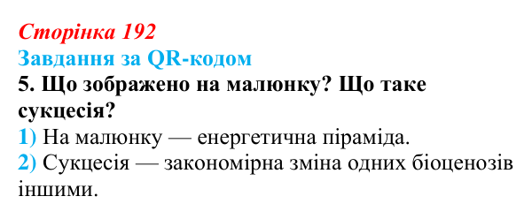 Відповідь до завдання за QR-кодом, завдання 5 (с. 192) з біології для 9 класу, Тагліна 2026: Екосистеми, агроценози...