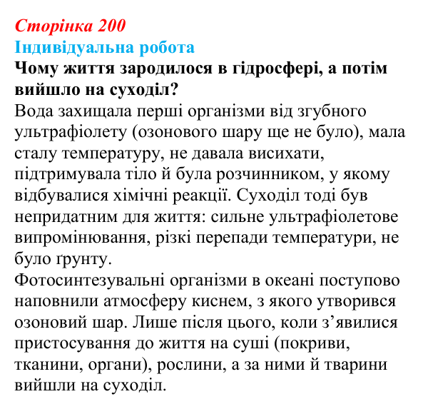 Відповідь до індивідуальної роботи (с. 200) з біології для 9 класу, Тагліна 2026: Біосфера як глобальна екосистема