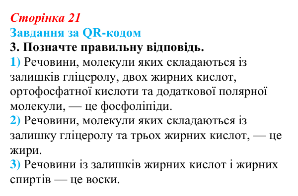 Відповідь до завдання за QR-кодом, завдання 3 (с. 21) з біології для 9 класу, Тагліна 2026: Структура та біологічна роль...