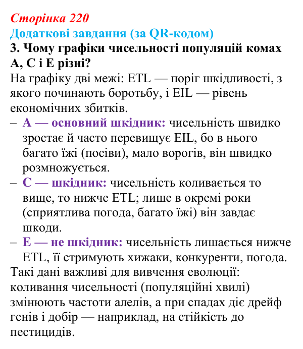 Відповідь до додаткових завдань за QR-кодом, завдання 3 (с. 220) з біології для 9 класу, Тагліна 2026: Популяція...