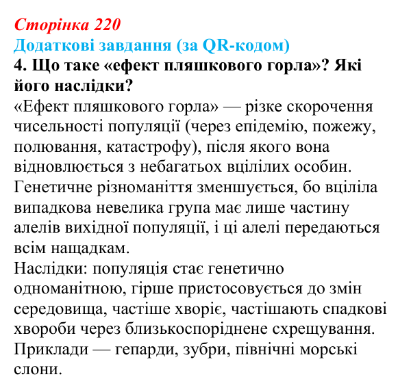 Відповідь до додаткових завдань за QR-кодом, завдання 4 (с. 220) з біології для 9 класу, Тагліна 2026: Популяція...