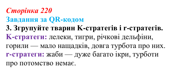 Відповідь до завдання за QR-кодом, завдання 3 (с. 220) з біології для 9 класу, Тагліна 2026: Популяція як одиниця...