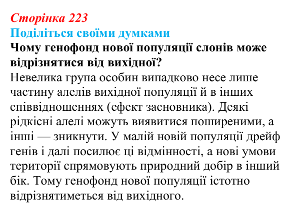 Відповідь до запитання «Поділіться думками» (с. 223) з біології для 9 класу, Тагліна 2026: Популяція як одиниця еволюції...