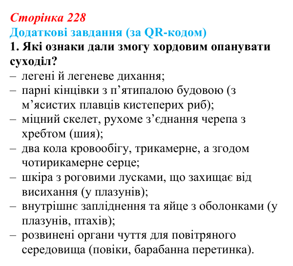Відповідь до додаткових завдань за QR-кодом, завдання 1 (с. 228) з біології для 9 класу, Тагліна 2026: Макроеволюція...