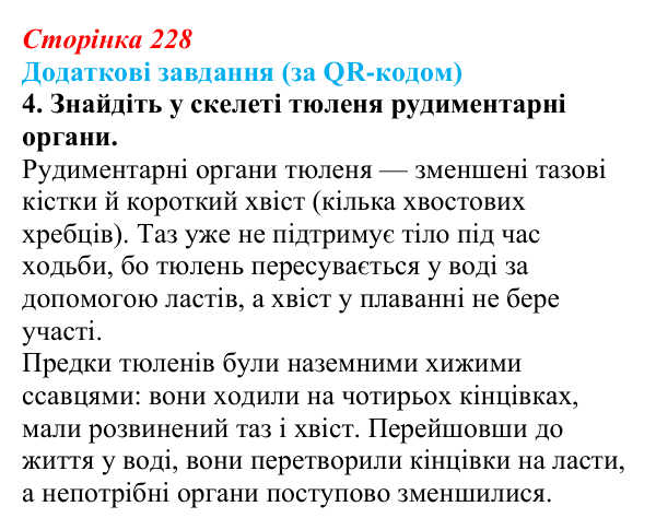 Відповідь до додаткових завдань за QR-кодом, завдання 4 (с. 228) з біології для 9 класу, Тагліна 2026: Макроеволюція...
