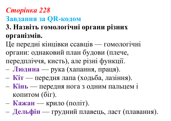 Відповідь до завдання за QR-кодом, завдання 3 (с. 228) з біології для 9 класу, Тагліна 2026: Макроеволюція, біологічний...