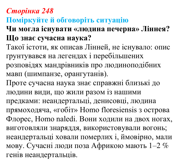 Відповідь до ситуації для обговорення (с. 248) з біології для 9 класу, Тагліна 2026: Еволюція людини (антропогенез)