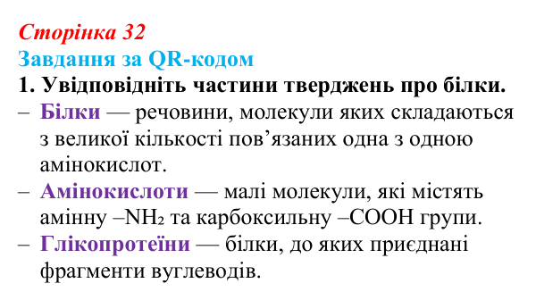 Відповідь до завдання за QR-кодом, завдання 1 (с. 32) з біології для 9 класу, Тагліна 2026: Структура та біологічні...