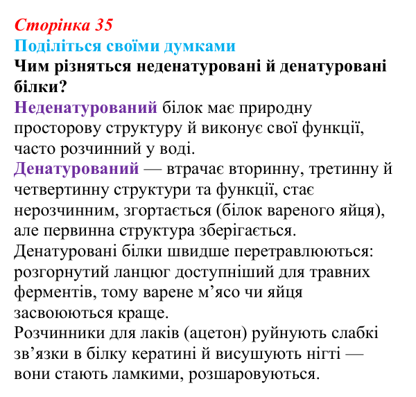 Відповідь до запитання «Поділіться думками» (с. 35) з біології для 9 класу, Тагліна 2026: Структура та біологічні функції...