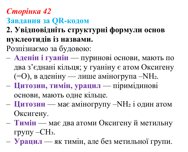 Відповідь до завдання за QR-кодом, завдання 2 (с. 42) з біології для 9 класу, Тагліна 2026: Структура та біологічні...