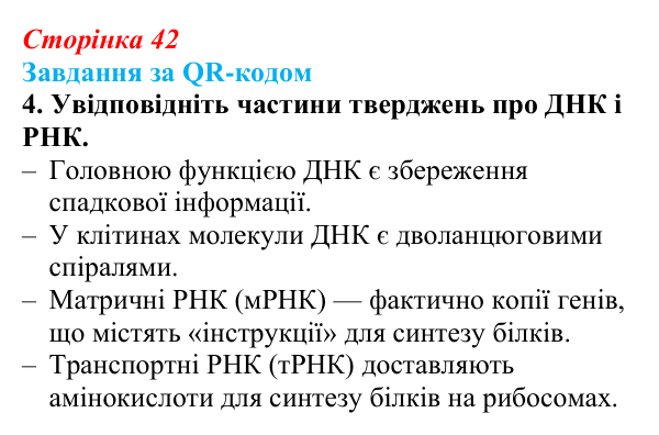 Відповідь до завдання за QR-кодом, завдання 4 (с. 42) з біології для 9 класу, Тагліна 2026: Структура та біологічні...
