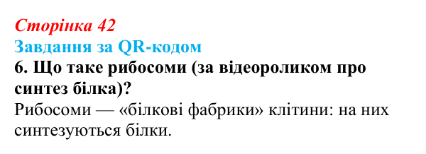Відповідь до завдання за QR-кодом, завдання 6 (с. 42) з біології для 9 класу, Тагліна 2026: Структура та біологічні...