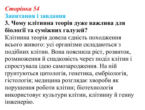 Відповідь до завдання 3 (с. 54) з біології для 9 класу, Тагліна 2026: Клітина — структурно-функціональна одиниця живого...