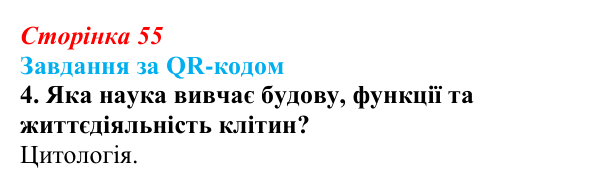 Відповідь до завдання за QR-кодом, завдання 4 (с. 55) з біології для 9 класу, Тагліна 2026: Методи дослідження клітин...