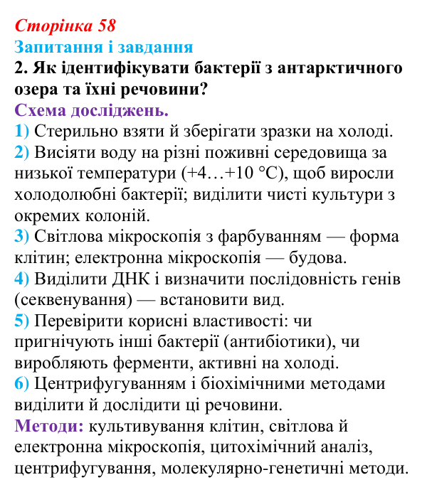 Відповідь до завдання 2 (с. 58) з біології для 9 класу, Тагліна 2026: Методи дослідження клітин, цитологія