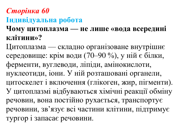 Відповідь до індивідуальної роботи (с. 60) з біології для 9 класу, Тагліна 2026: Будова та функції немембранних...