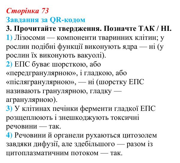 Відповідь до завдання за QR-кодом, завдання 3 (с. 73) з біології для 9 класу, Тагліна 2026: Будова й функції ядра...