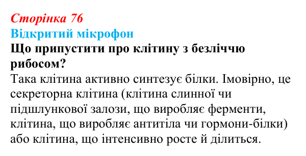 Відповідь до рубрики «Відкритий мікрофон» (с. 76) з біології для 9 класу, Тагліна 2026: Будова й функції ядра...