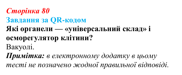 Відповідь до завдання за QR-кодом (с. 80) з біології для 9 класу, Тагліна 2026: Осмос, плазмоліз і деплазмоліз, вакуолі