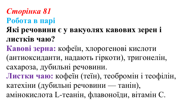 Відповідь до роботи в парі (с. 81) з біології для 9 класу, Тагліна 2026: Осмос, плазмоліз і деплазмоліз, вакуолі