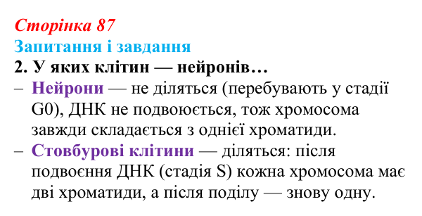 Відповідь до завдання 2 (с. 87) з біології для 9 класу, Задорожний 2026: § 19 Ядра і хромосоми