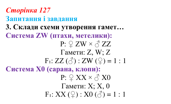 Відповідь до завдання 3 (с. 127) з біології для 9 класу, Задорожний 2026: § 28 Генетика статі. Успадкування ознак...